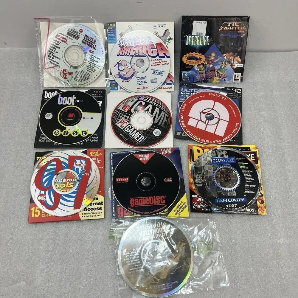10 Vtg 90s Demos PC Gamer Disc Retro LucasArts TIE Fighter Windows 95 Software